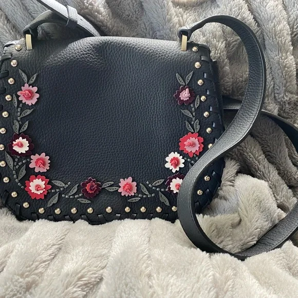 Kate Spade Black Leather Flower Shoulder Bag - Picture 1 of 12